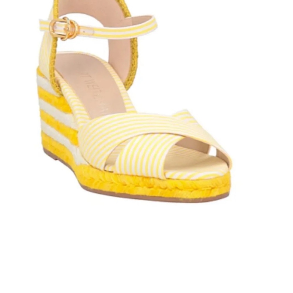 Stuart Weitzman Yellow and White Striped Espadrille Wedge Sandals Mirela - Picture 12 of 12